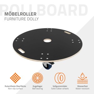 Runder ECD Germany Transportroller mit Siebdruckplatte, belastbar bis 800kg.