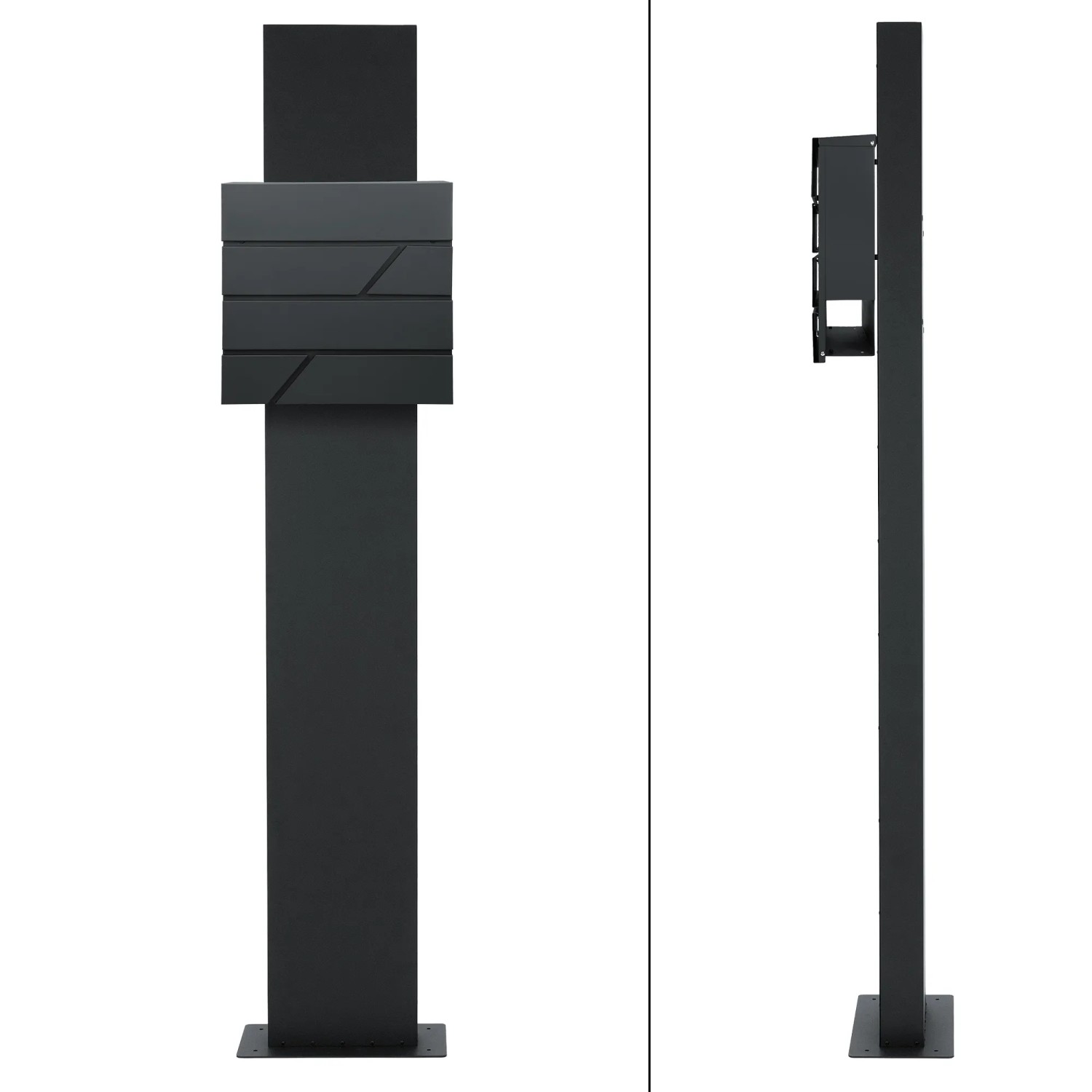 ML-Design Standbriefkasten in Anthrazit mit Zeitungsfach und 170cm Pfosten.