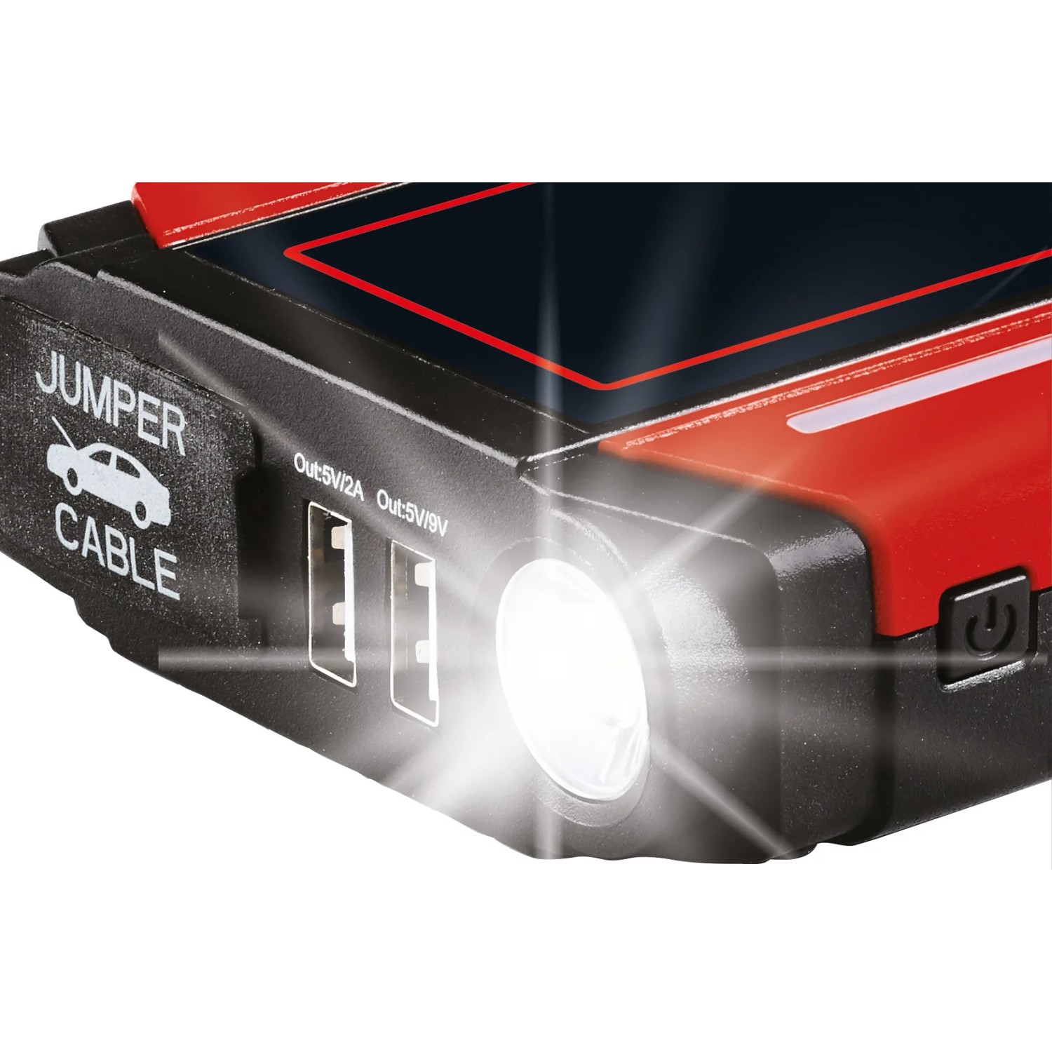 Einhell CE-JS 18 Jump-Start Power Bank mit LED-Leuchte und USB-Anschlüssen.