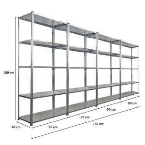 PROREGAL Mega Deal 4x Schraubregal Haldor HxBxT 180x90x40cm Fachlast 100 kg Verzinkt