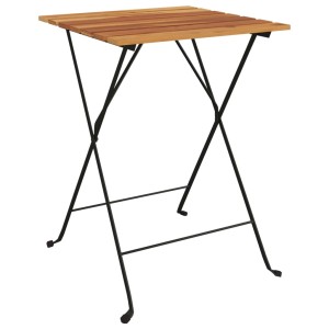 Klappbarer Bistrotisch aus Teakholz und Stahl, 55x54x71 cm. Gartentisch für Balkon und Terrasse.