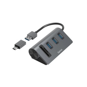 Hama USB-Hub/Kartenleser mit 5 Ports, USB-A, SD/microSD und USB-C-Adapter für Computer & Multimedia.