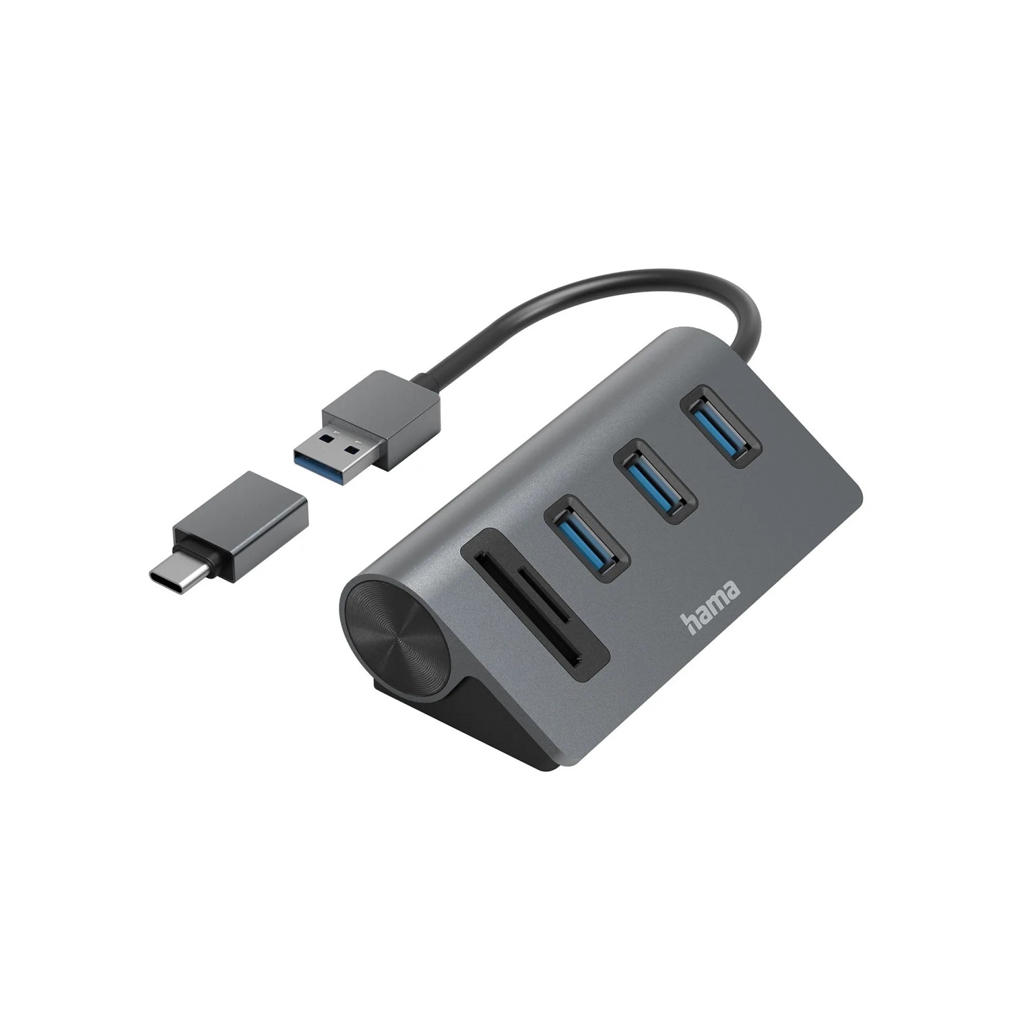Hama USB-Hub/Kartenleser 5 Ports 3 x USB-A 1 x SD / microSD inkl. USB-C-Adapter