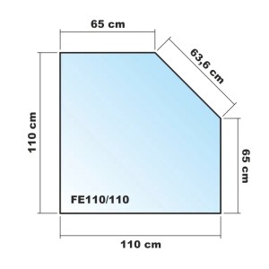 ECOfoxx Funkenschutzplatte Fünfeck 110x110cm aus ESG-Glas. Technische Zeichnung mit Maßen für Kamin & Ofen.