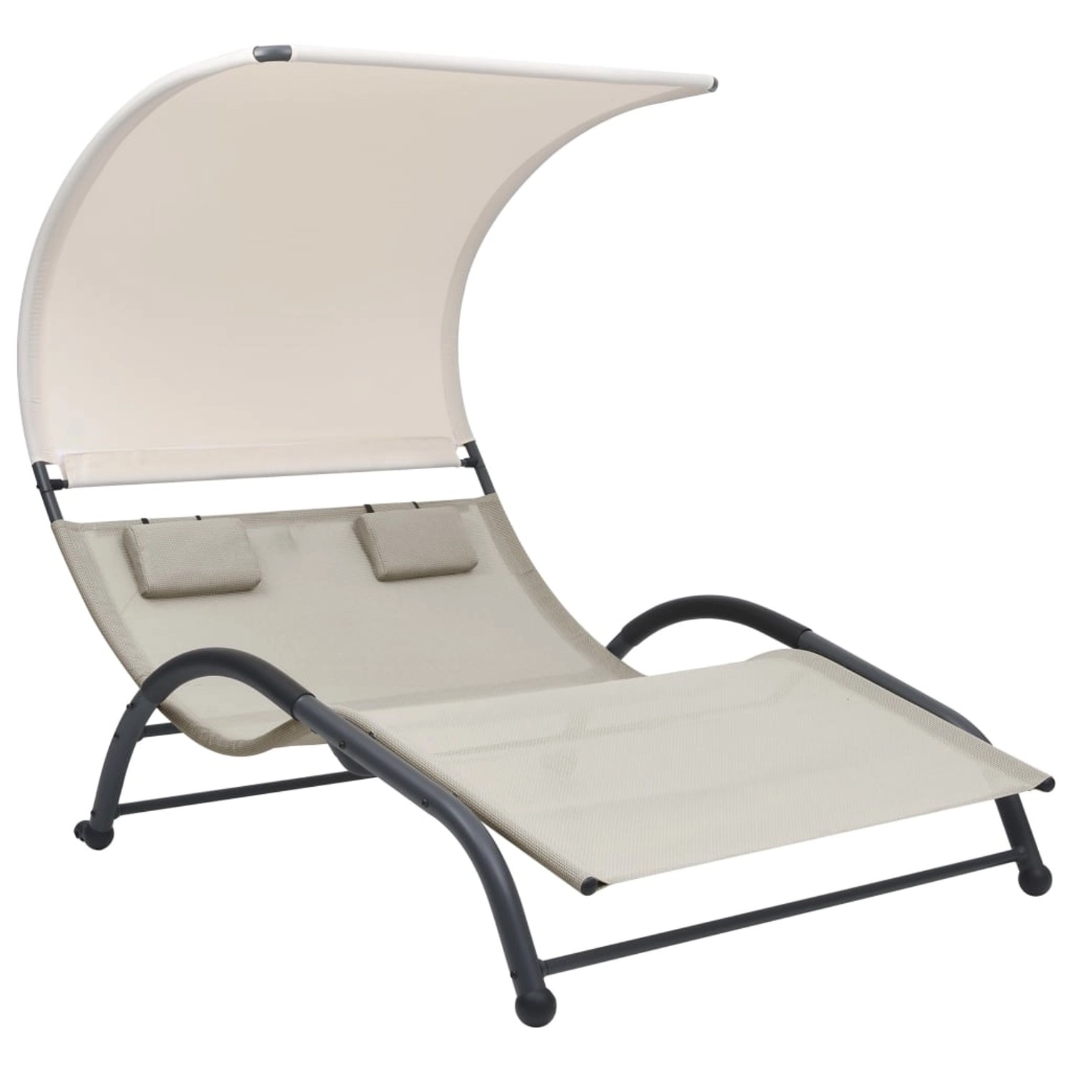 furnicato Doppel-Sonnenliege mit Sonnendach Textilene Creme günstig online kaufen