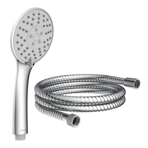 Schütte Handbrause-Set Napoli Chrom mit Brauseschlauch, 3 Strahlarten und Antikalk-Noppen.