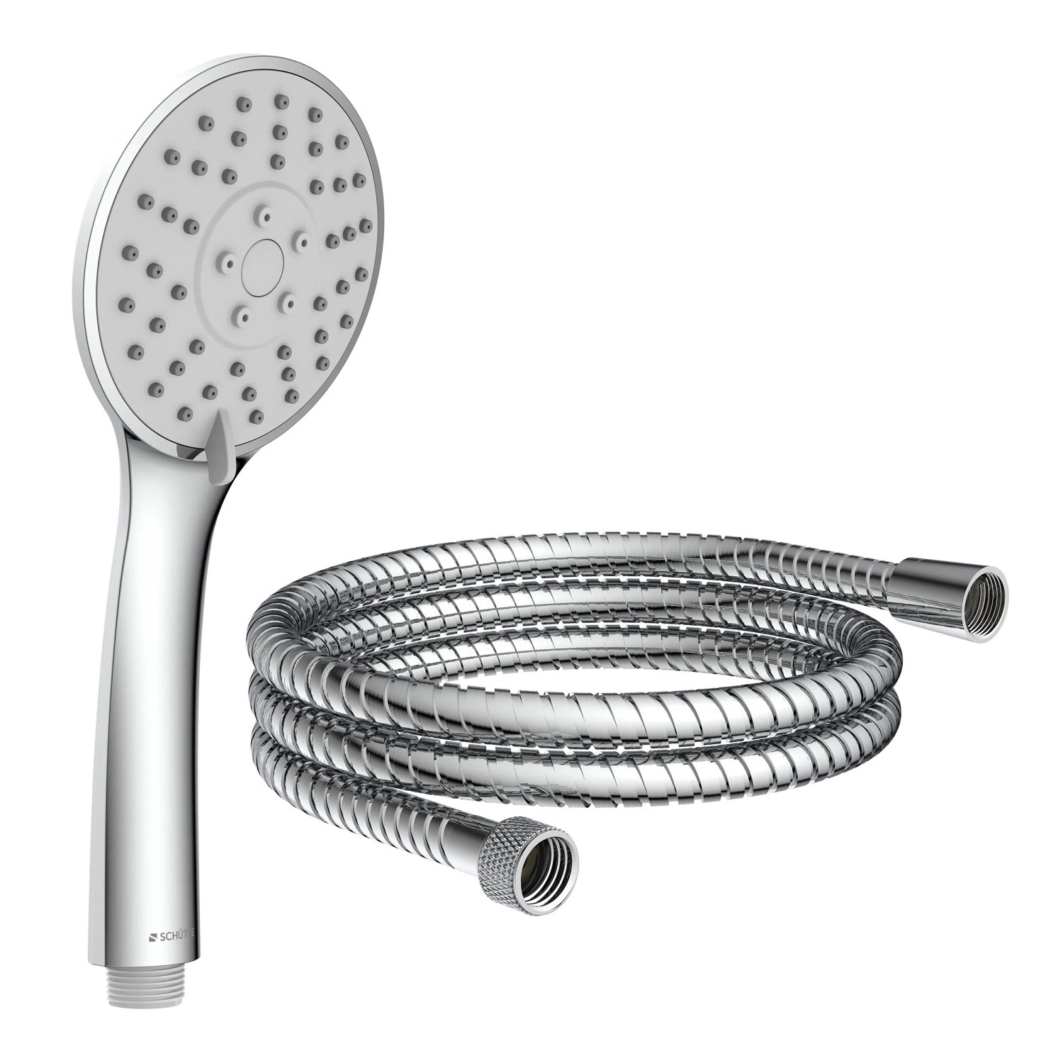 Schütte Handbrause-Set Napoli Chrom mit Brauseschlauch, 3 Strahlarten und Antikalk-Noppen.