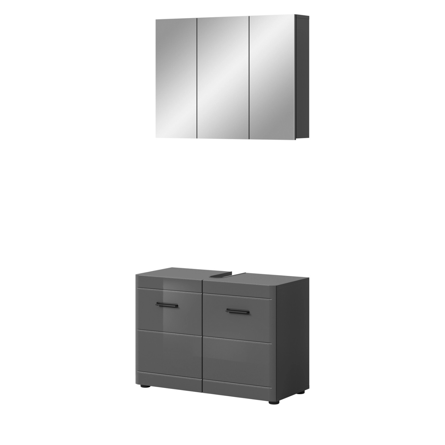 Inn.Furn Badmöbel-Set 2-teilig Grau Hochglanz 80 cm mit Soft-Close Strong günstig online kaufen