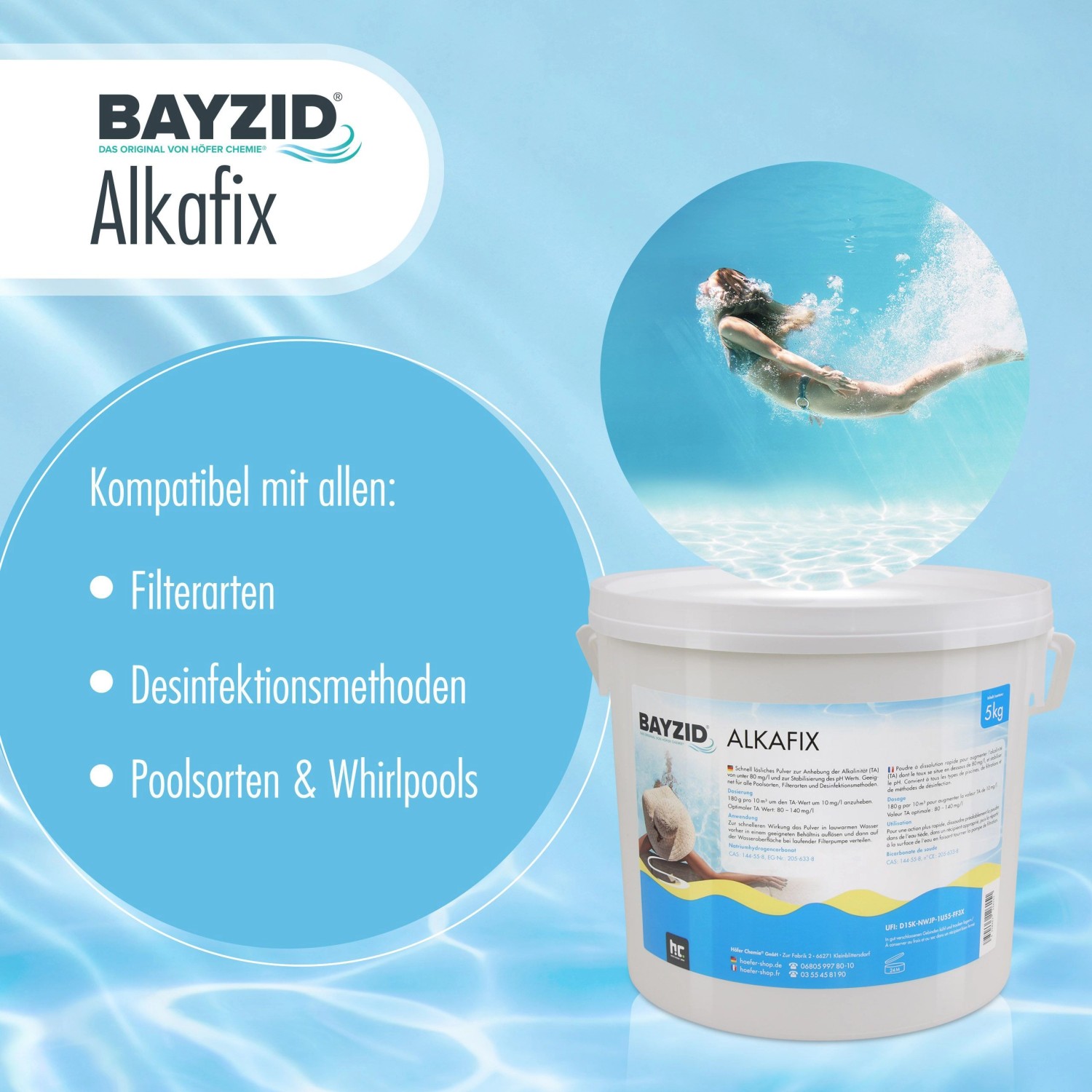 Bayzid Alkafix 5kg zur Anhebung der Alkalinität (TA) im Poolwasser.