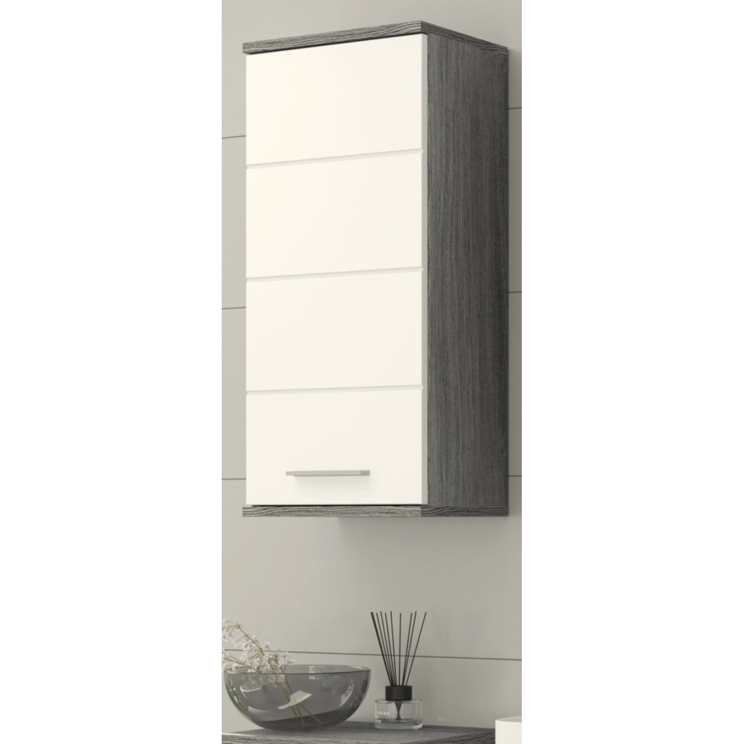 Inn.Furn Hängeschrank Weiß Hochglanz Rauchsilber Grau 3 Fächer Bailey günstig online kaufen