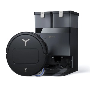 Schwarzer ECOVACS DEEBOT T50 OMNI Saug- & Wischroboter mit All-in-One Station. Moderner, automatischer Staubsauger.