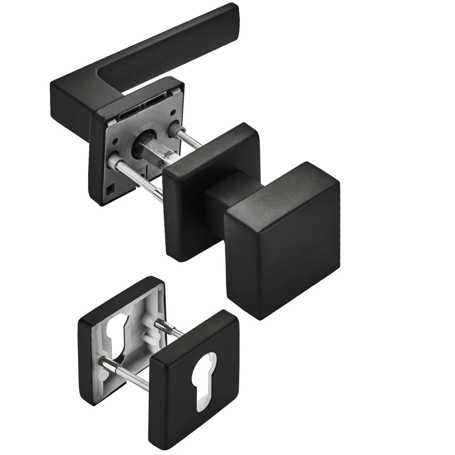 SOTECH Türdrückergarnitur CUBE Schwarz Rosette Profilzylinder Knauf mit Befestigungsmaterial