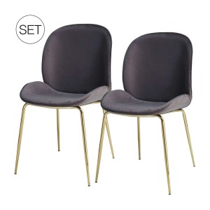 MeGusta Stuhl 2er-Set Grau, Polsterstühle mit goldenem Metallgestell.