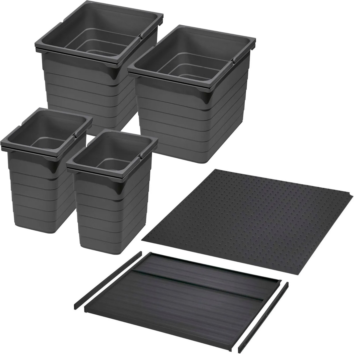 Ninka Abfalltrennsystem Eins2vier KB 600 mm 2x 8L 2x 17L Dunkelgrau für Seitenstärke 16 mm