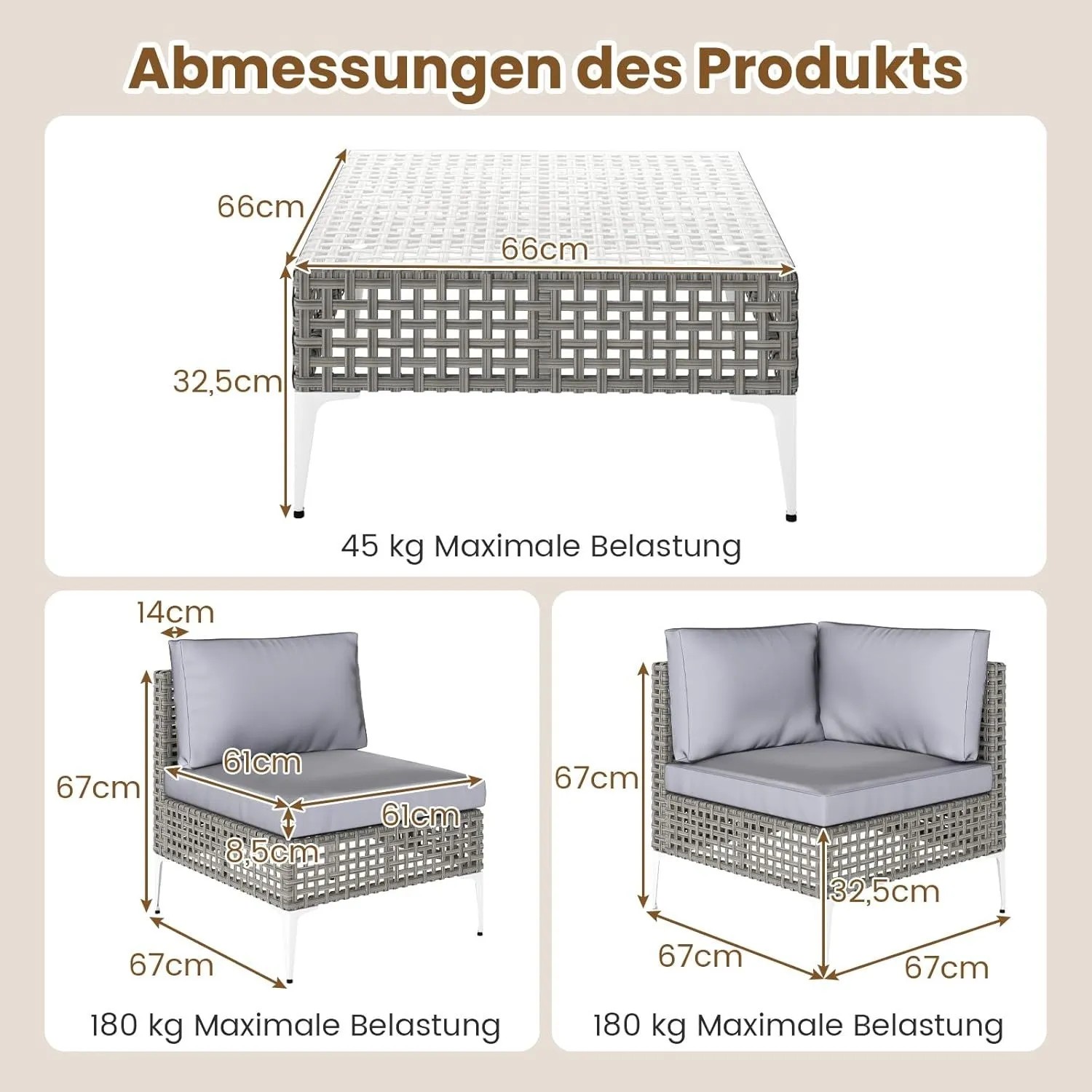 Costway Rattan Gartenmöbel Set Balkonmöbel Set mit Sitz- & Rückenkissen_3