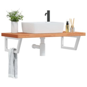 vidaXL Waschbeckenregal Wandmontage Stahl und Massivholz Buche 3302446