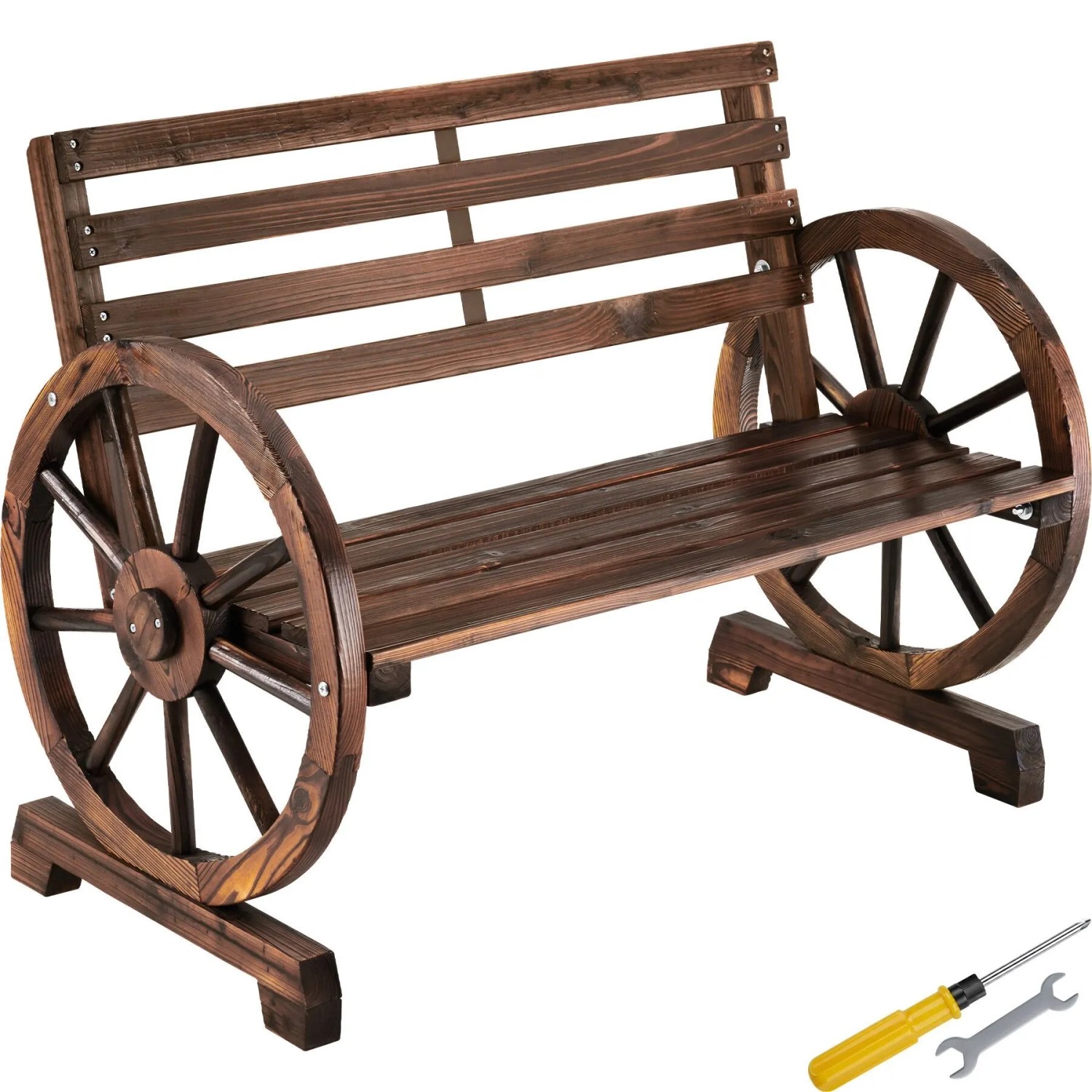 Tectake Gartenbank Howdy 2 Sitzer  106 x 55 x 78 cm Wetterfest  Wagenraddesign  55 x 106 x 78 cm Braun