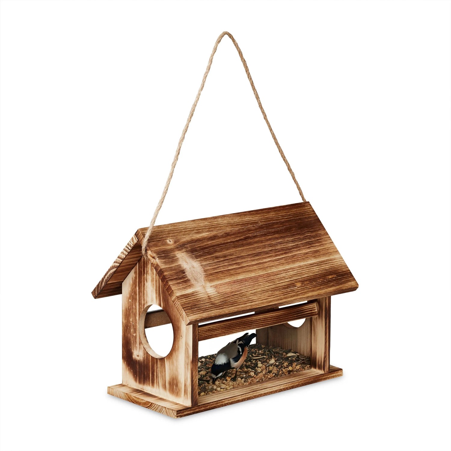 Relaxdays Vogelfutterhaus Holz Braun 24 cm x 30 cm x 21 cm 0,8 kg