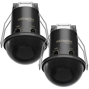 Oktaplex Kim Einbau Deckenbewegungsmelder 360 Grad 2er Set IP54 PIR-Sensor 8m Schwarz
