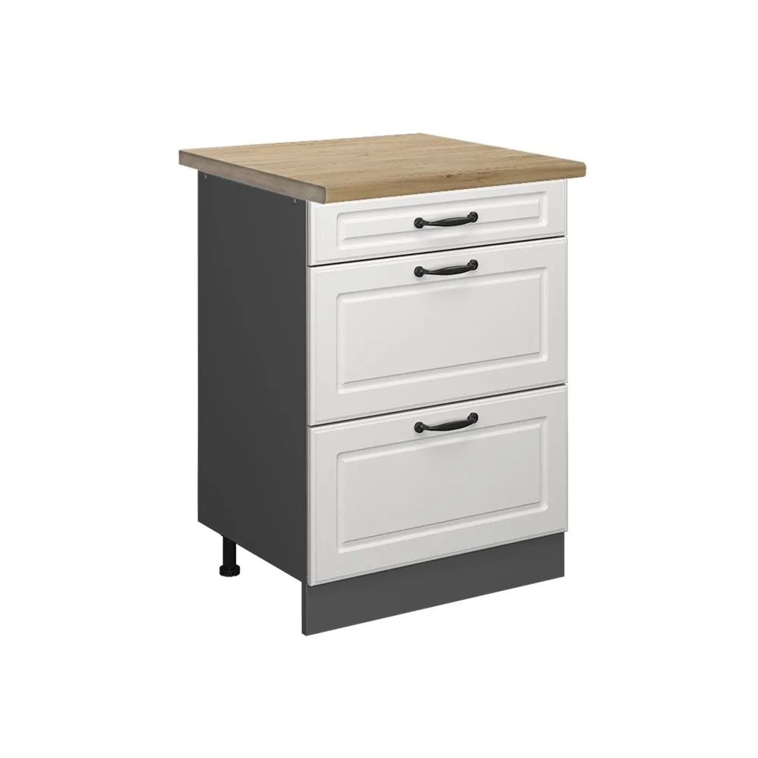Vicco Küchenunterschrank R-Line Weiß Landhaus Anthrazit 60 cm mit Schubladen AP Eiche