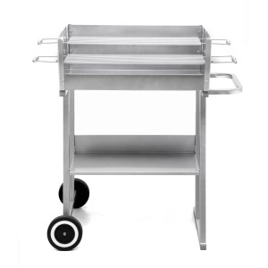 Silberner tepro Grillwagen Pasadena Holzkohlegrill mit Ablage und Rädern.