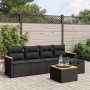Schwarze 6-tlg. vidaXL Garten-Sofagarnitur aus Poly Rattan mit Kissen und Akazientisch.