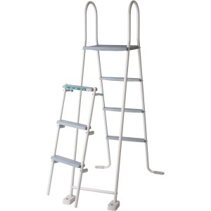 Weiße Poolleiter für Gre Stahlwand-Pool Atlantis, Sicherheitsleiter mit Stufen und Plattform.