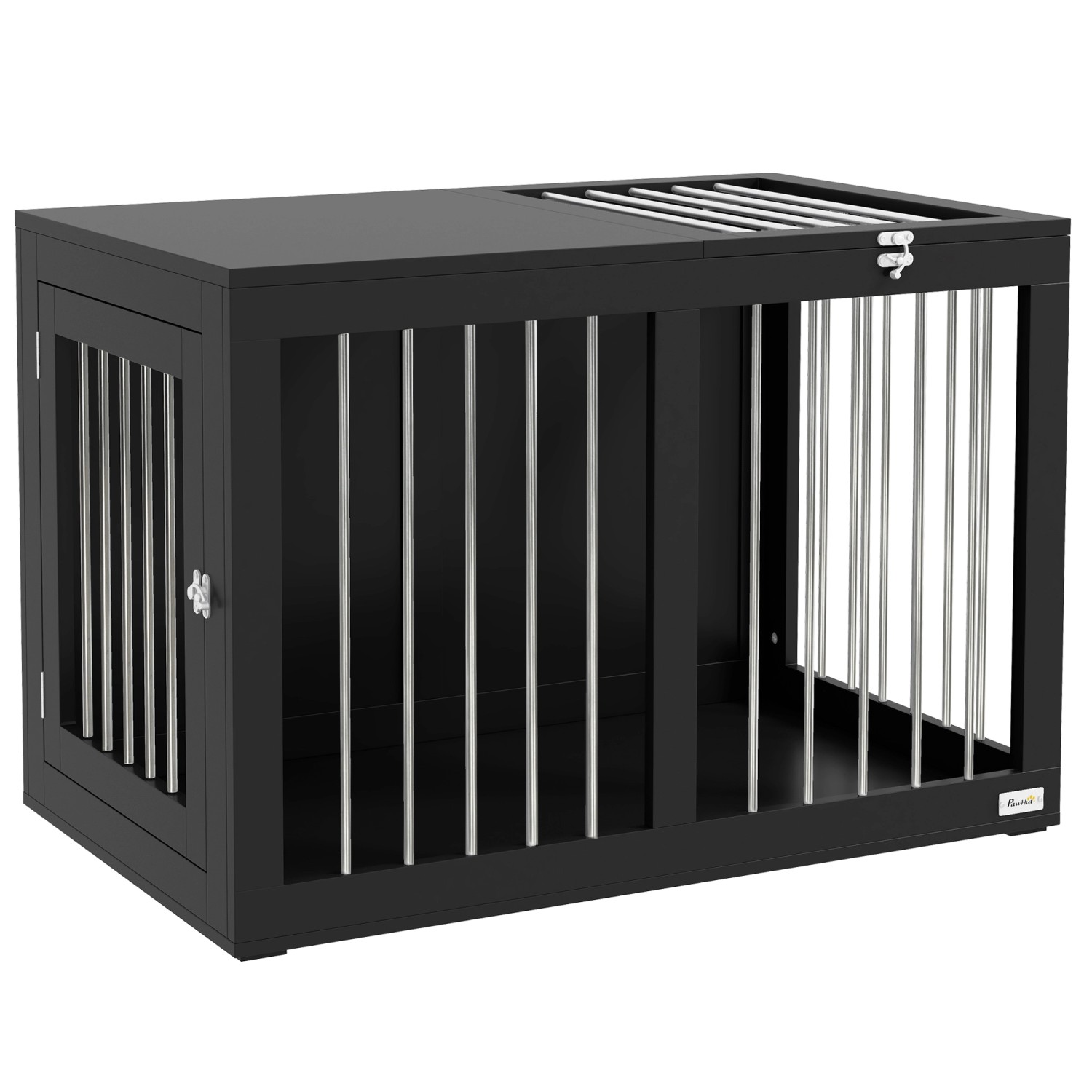 PawHut Hundekäfig Hundehütte Stahl MDF Schwarz 80L x 50B x 56,5H cm