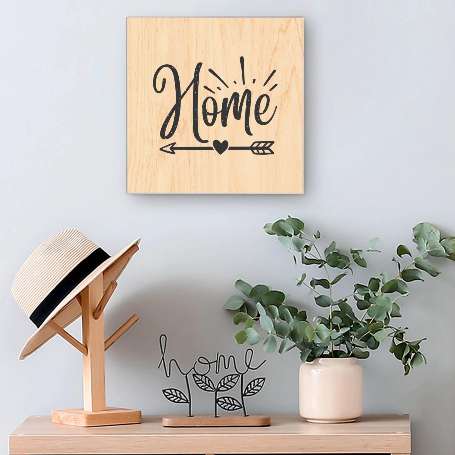 Banjado Schlüsselkasten Holz 30x30cm mit Motiv Heimatliebe und 50 Haken, Scharnier rechts.