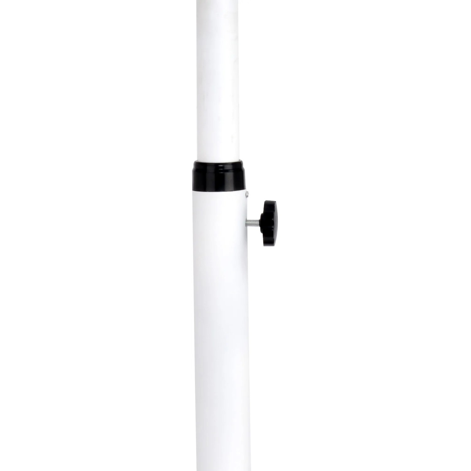 Detailaufnahme: Höhenverstellbarer, weißer Vasner Standventilator aus Metall.