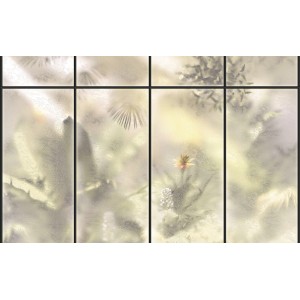 Komar Fototapete Casa Cabina 400x250 cm: Fensterblick auf zarte Pflanzen und Blüten.