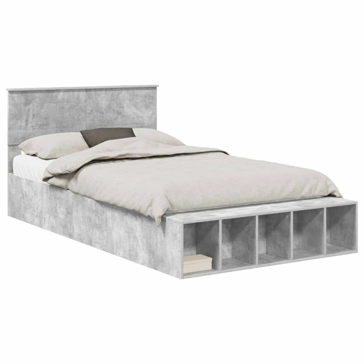 vidaXL Bettrahmen mit Regal Beton Grau 120 x 190 cm Holzwerkstoff 3408385