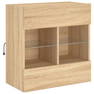 VidaXL TV-Wandschrank Sonoma Eiche mit LED, 58,5x30x60,5 cm, Wohnwand mit Glasablagen.