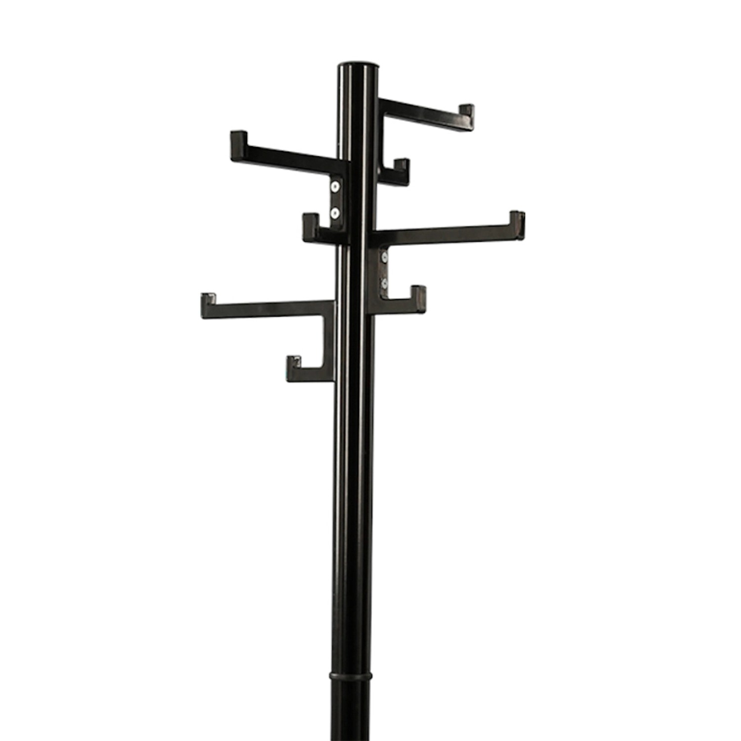 Schwarzer PROREGAL Garderobenständer mit 4 Doppelhaken und Schirmhalter.