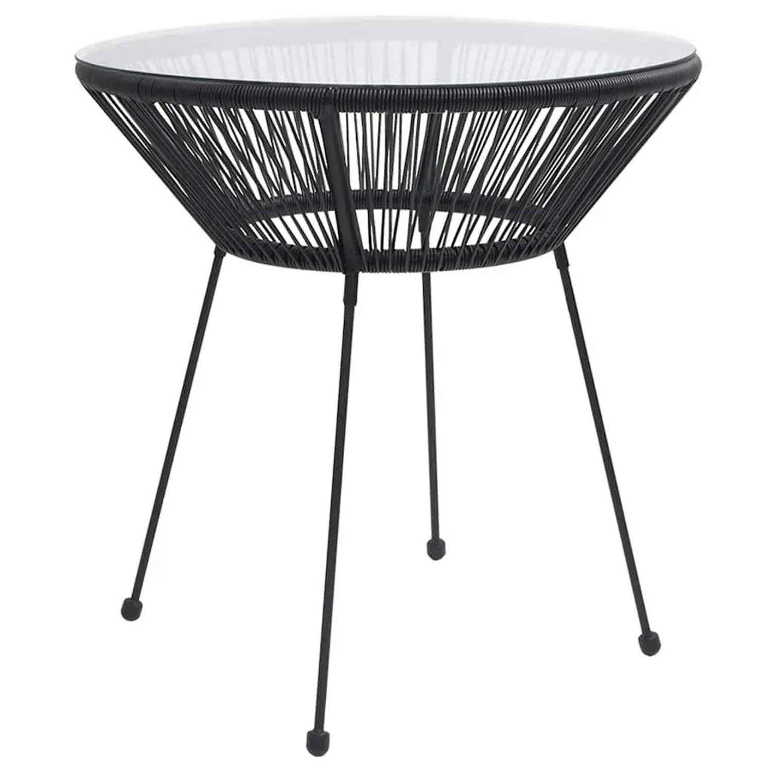 Furnicato Garten-esstisch Schwarz Ø70x74 Cm Rattan Und Glas