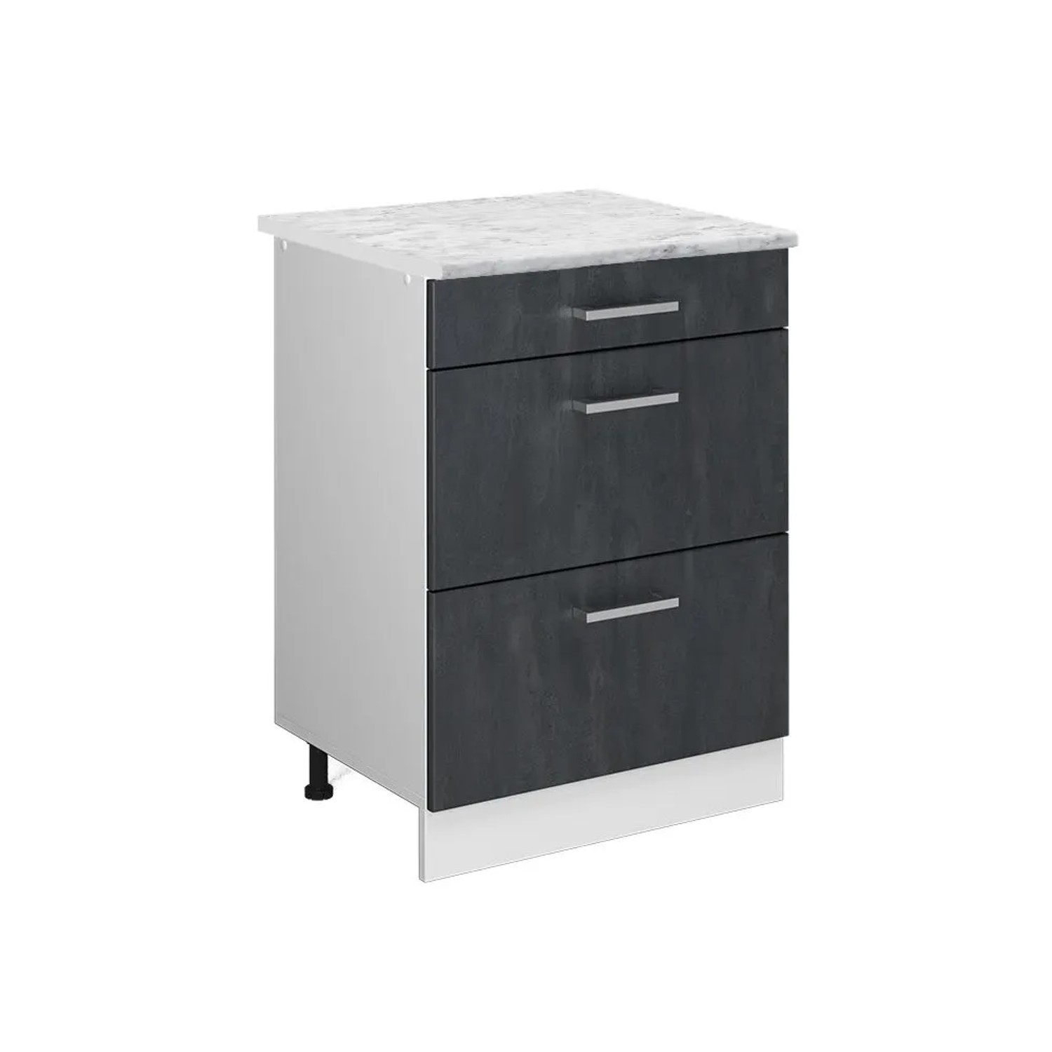 Vicco Schubladenschrank R-Line Schubladenschrank für die Küche Schwarz Beton 60 cm AP Marmor mit Weiß Korpus