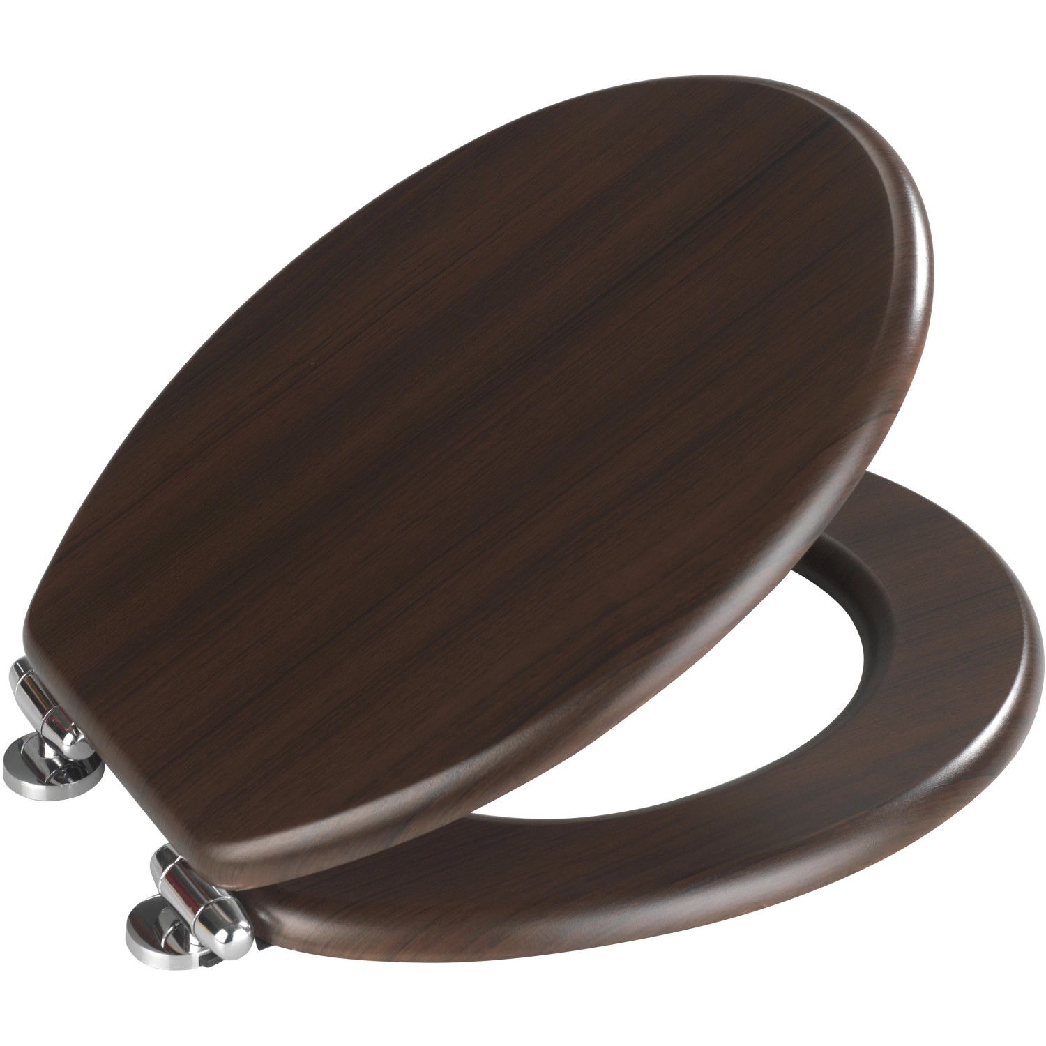 Wenko WC-Sitz Wengé MDF FSC® mit Absenkautomatik und Chrom-Scharnieren.