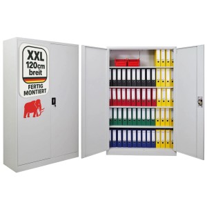 PROREGAL Flügeltürenschrank ELEPHANT Komplett Montiert Mit 2 Türen Abschließbar HxBxT 180x120x40cm 4 Ebenen Stahl Pulverbeschichtet Lichtgrau Spind