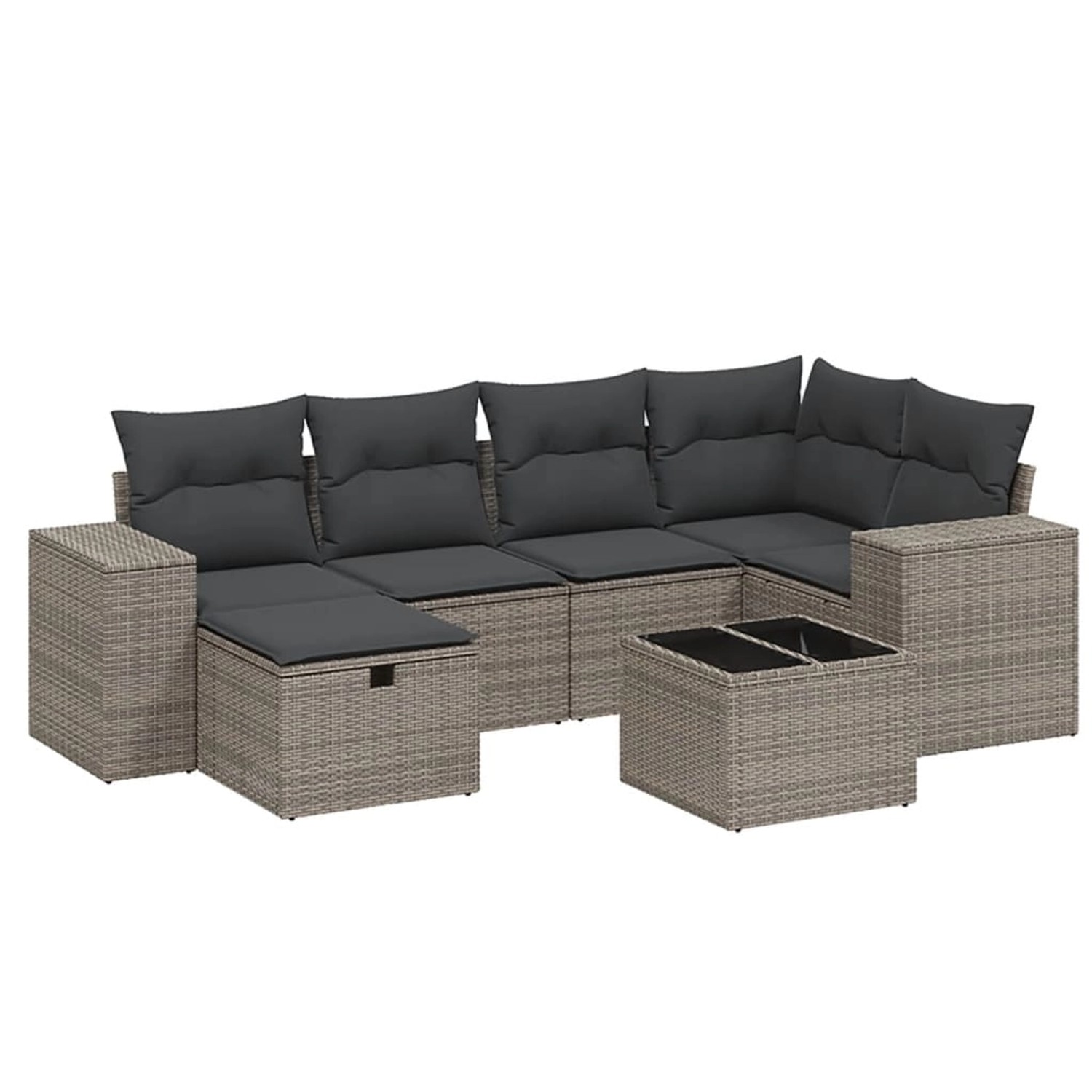 vidaXL 7-Tlg Garten-Sofagarnitur mit Kissen Grau Poly Rattan 3264426
