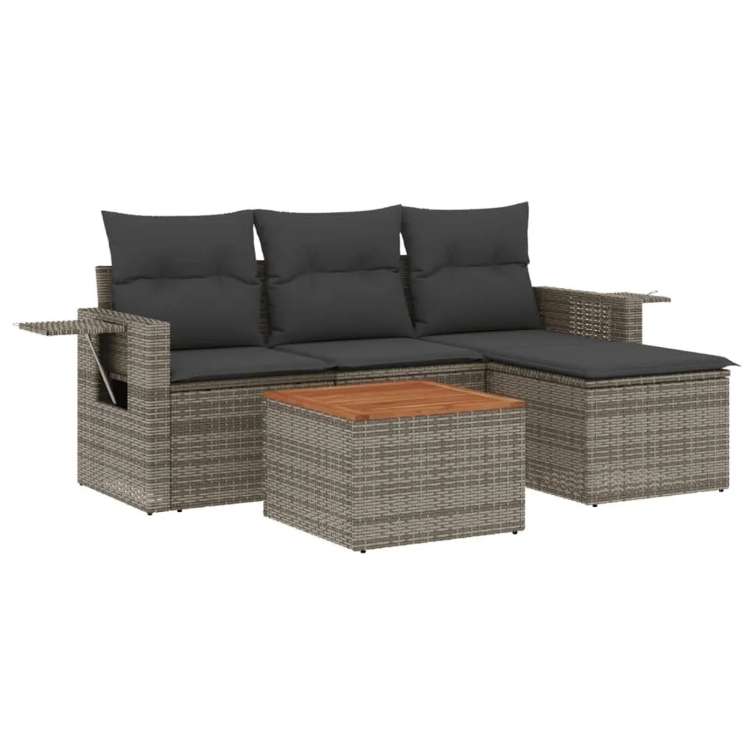 vidaXL 5-Tlg Garten-Sofagarnitur mit Kissen Grau Poly Rattan 3224534