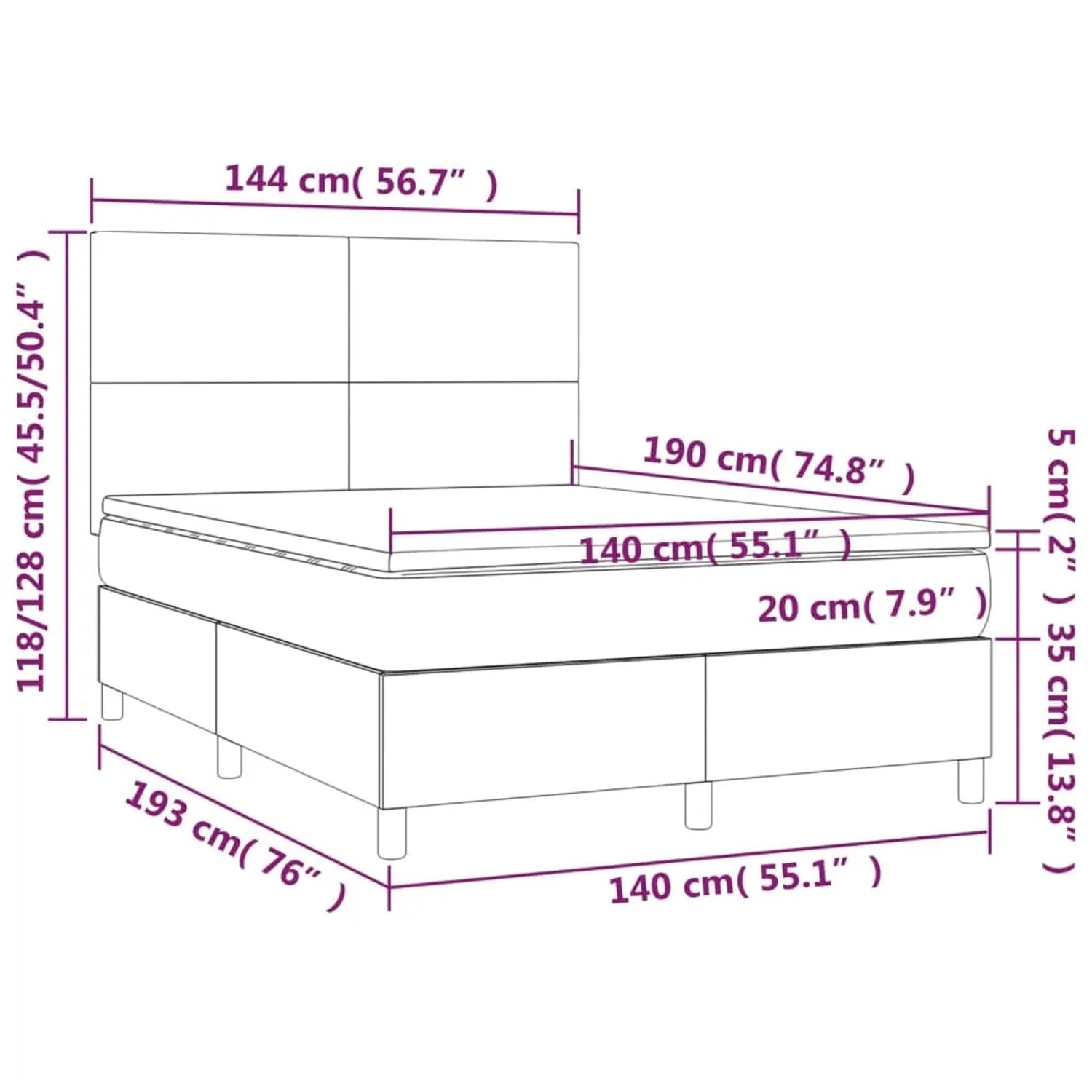 vidaXL Boxspringbett, Cappuccino-Braun, 140x190 cm, Kunstleder. Bett mit Matratze und Kopfteil.