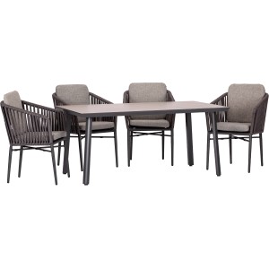 Acamp Gartenmöbel-Set Manhattan: 4 Sessel, 1 Tisch Biarritz in Anthrazit-Frassino mit Polster.