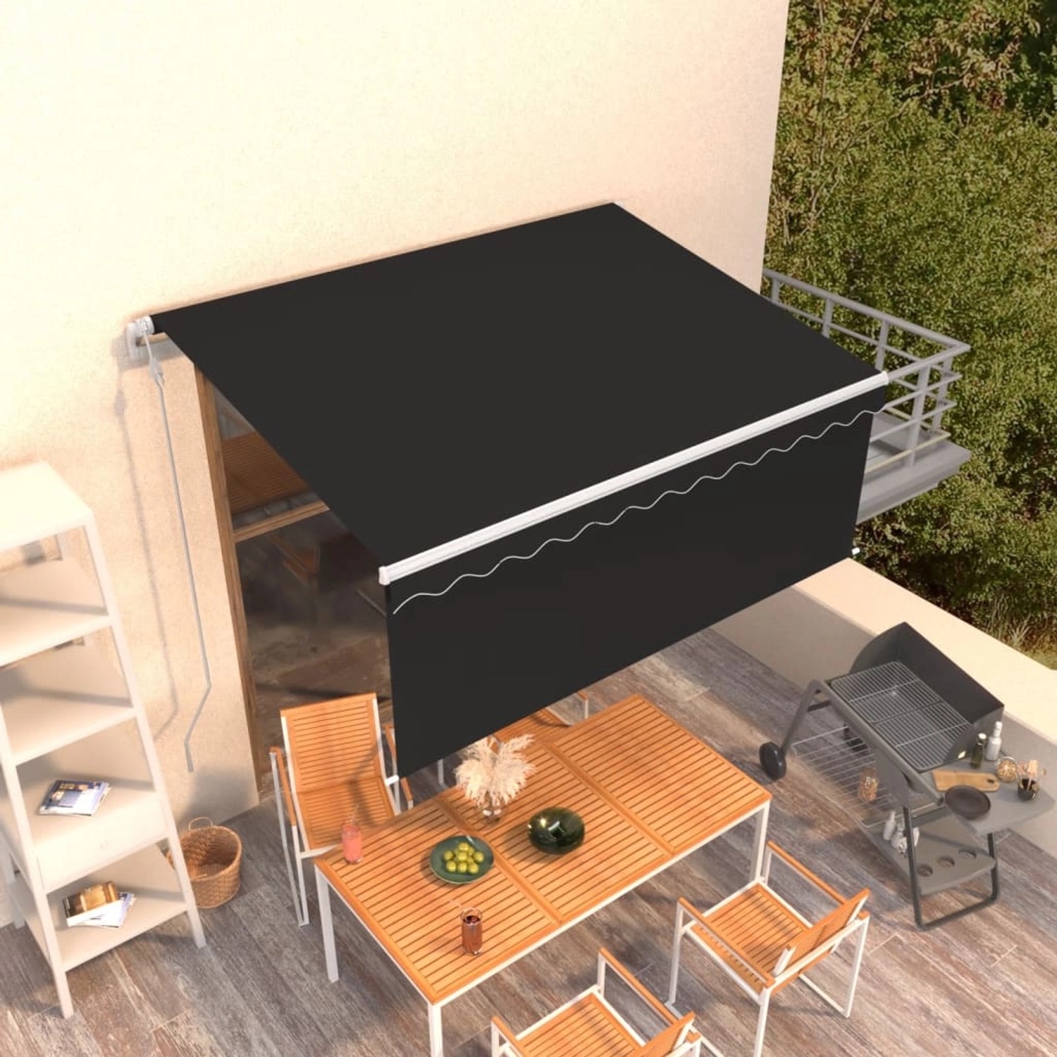 furnicato Markise Automatisch Einziehbar mit Volant 3x2,5 m Anthrazit günstig online kaufen