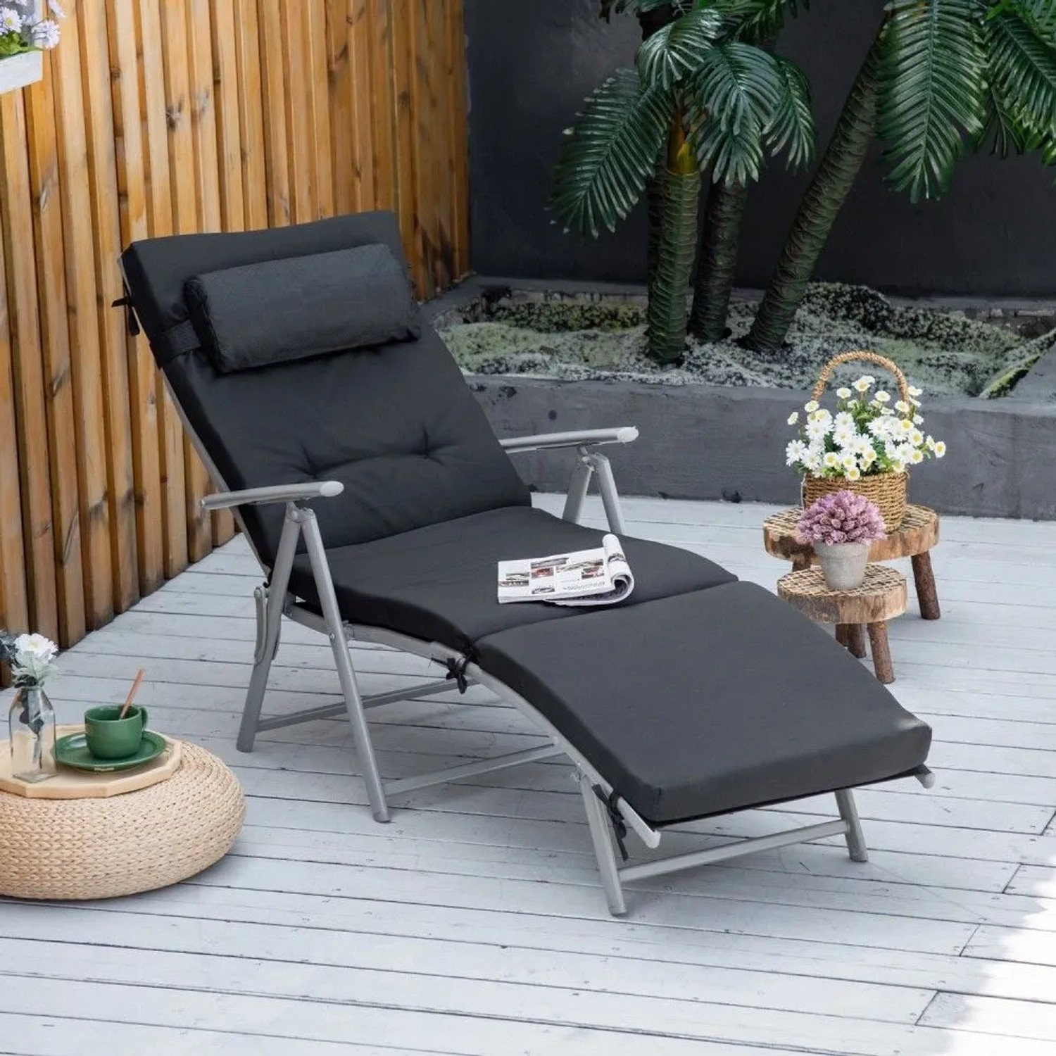 Outsunny Sonnenliege Gartenliege Verstellbar Schwarz_2