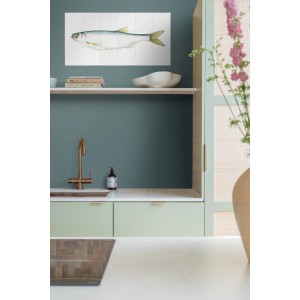 ESTAhome Wandtattoo Fisch (gelb/blau, 97x48,5cm) an Küchenwand.