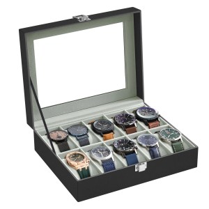 Songmics Uhrenbox Bridie mit 10 Fächern Schwarz