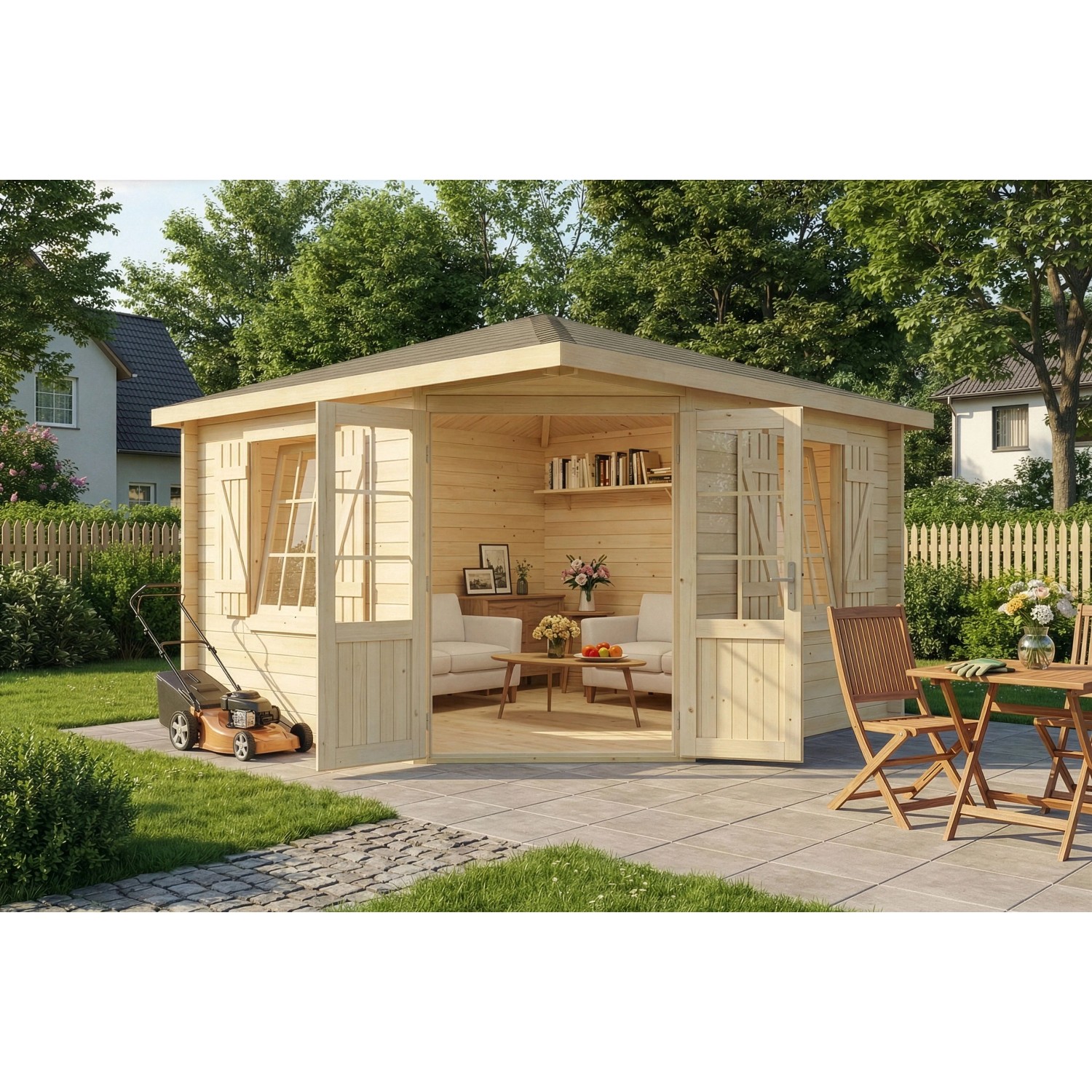 Alpholz Gartenhaus Monica Royal Spitzdach Unbehandelt 375 cm x 375 cm