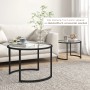 HOMCOM Couchtisch 2er-Set, schwarz, Glas, stapelbar. Wohnzimmertische im modernen Design.