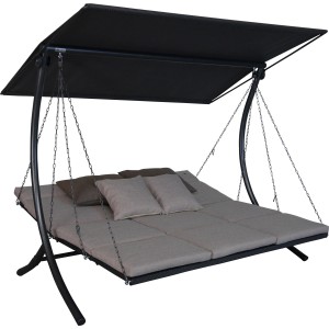 Angerer Hollywoodschaukel Swing Smart Sand, 3-Sitzer mit Sonnendach und Kissen.