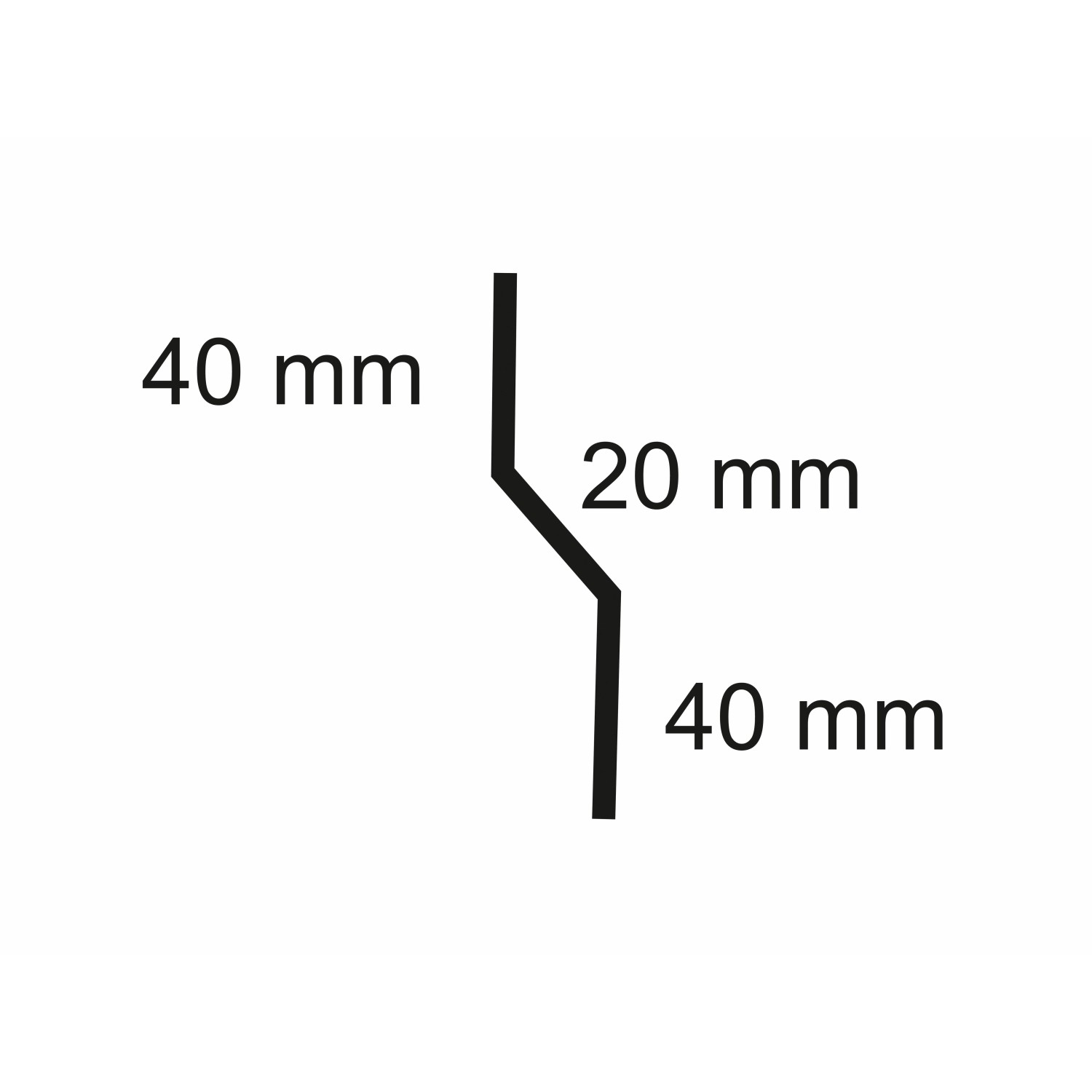Sarei Anschlussprofil 40/20/40 HG16, Schema des Dachblech-Profils mit Maßangaben.